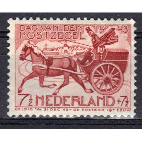 Pays-Bas 1943 : Journée Du Timbre : Cabriolet Postal Du 19è Siècle - Timbre Rouge-Brun Oblitéré