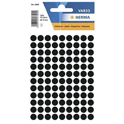 Herma Lot De 10 Etuis De 540 Étiquettes Multi-Usages Diamètre 8 Mm Noir