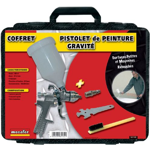 Mallette pistolet peinture à gravite + accessoires Mecafer