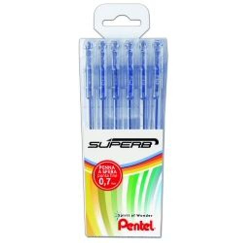 Pentel Superb - Stylo À Bille - Noir - Encre À Huile - 0.7 Mm - Fin - Pack De 6