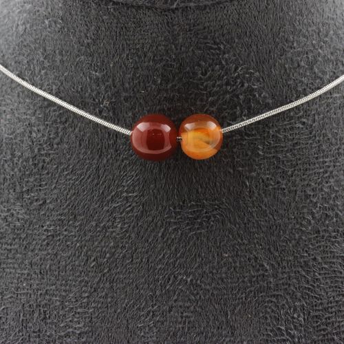 Collier 2 Perles Agate Multicolore 8 Mm. Chaine En Acier Inoxydable Collier Femmes, Hommes. Taille Personnalisable.