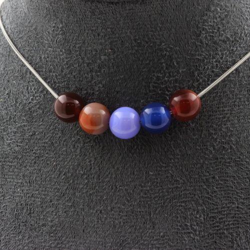 Collier 5 Perles Agate Multicolore 8 Mm. Chaine En Acier Inoxydable Collier Femmes, Hommes. Taille Personnalisable.