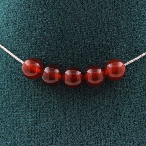 Collier 5 Perles Agate Rouge 8 Mm. Chaine En Acier Inoxydable Collier Femmes, Hommes. Taille Personnalisable.