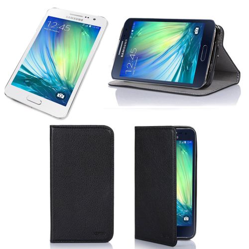 Etui Luxe Samsung Galaxy A3 4g Noir Ultra Slim Cuir Style Avec Stand - Housse Coque De Protection Samsung Galaxy A3 (A300) 4g/Lte Noire - Accessoires Pochette  Case