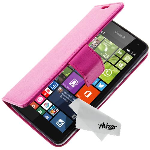 Housse Nokia / Microsoft Lumia 535 Etui Clapet Portefeuille - Rose + Chiffonnette Avizar