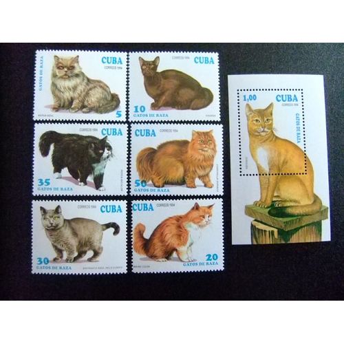 Cuba    1994 Fauna Gatos Domesticos   Yvert & Tellier  N º 3351 - 3356 + Bf 138 ** Mnh