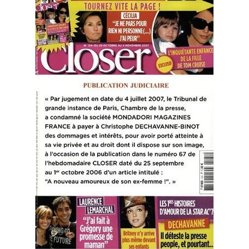 Closer 000124 : Suri Cruise/Grégory Lemarchal/Britney Spears/Dechavanne/Cécilia Sarkozy