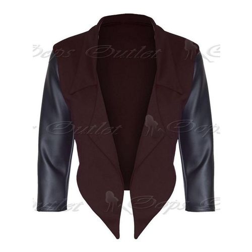 Blazer Court Chocolat À Manches Simili Noir - T Xl-40-42
