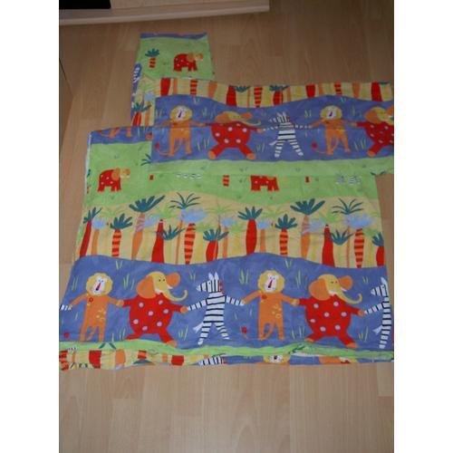 Ensemble Drap Plat 180 X 240 Drap Housse Et Taie D'oreiller Vert Et Bleu Animaux De La Jungle Disney Lit 1 Personne  