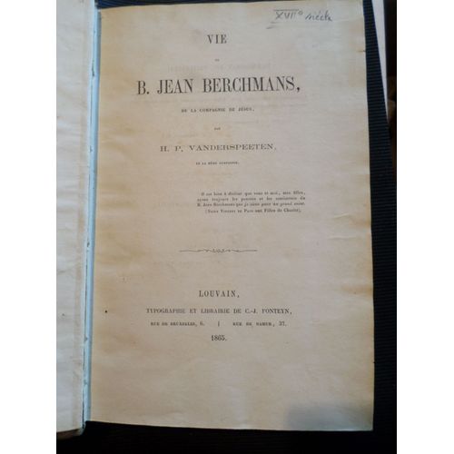 La Vie De B. Jean Berchmans De La Compagnie De Jesus