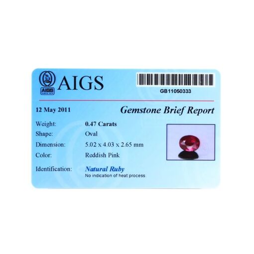 Rubis Rouge Naturel Du Mozambique - 0,47 Carats, Non Chauffé - Certificat AIGS Inclus