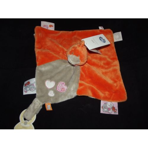 Doudou Plat Oiseau Poussin Canard Noukie's Noukies Orange Marron /Gris Rose Attache Tetine Plush Comforter Soft Toy Peluche 