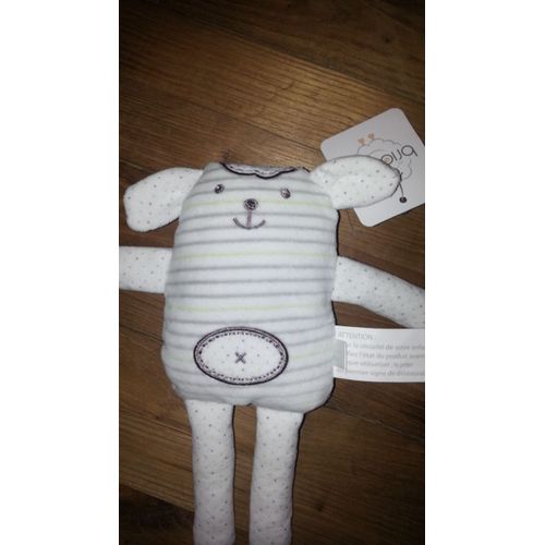 Doudou Mouton Kimbaloo Brioche Reversible Blanc Pois Rayures