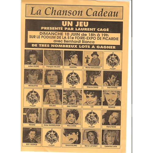 Feuille De Jeu Radio Ringo / Dalida / Sandra Cretu / Jean Ferrat / Renaud / Lio / Rika Zarai / Daho