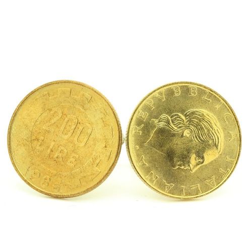 Boutons De Manchettes Pièce De Monnaie Authentique " Italie " 200 Lires