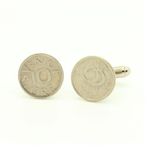 Boutons De Manchettes Pièce De Monnaie Authentique " Suède " 10 Öre Carl Xvi