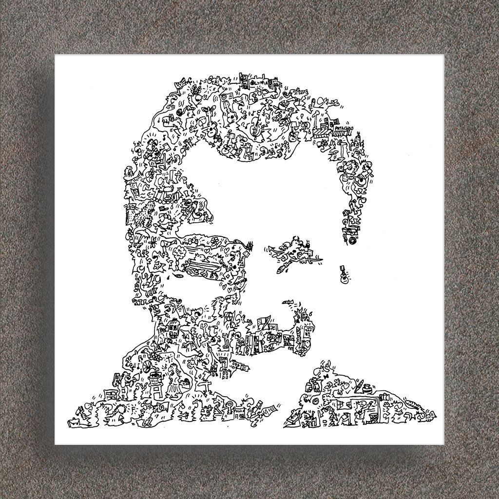 George Brassens. Portrait Biographie. Pipe Moustache Montmartre Guitare Gorille Papillon Paris Chaise Sete