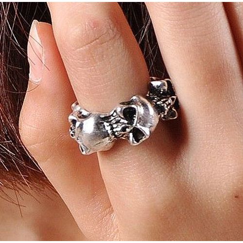 Bague, Anneau - Tête De Mort / Crane (Silver Skull) - Taille 56 (Ø 17/18mm) - Métal Cuivré / Doré - Punk, Rock, Gothique...