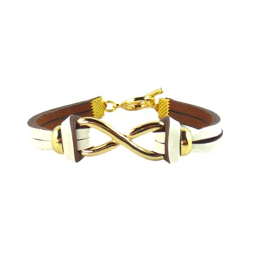 Bracelet Infini Plaqué Or 18 Carats Karma Infinity Cuir Blanc