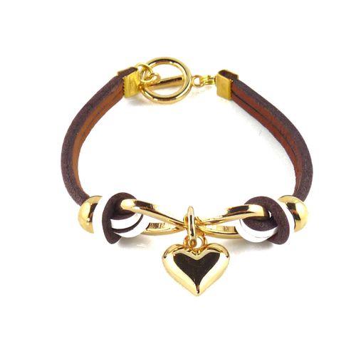 Bracelet Plaqué Or 18 Carats Infini Karma Cuir Daim Blanc Infinity