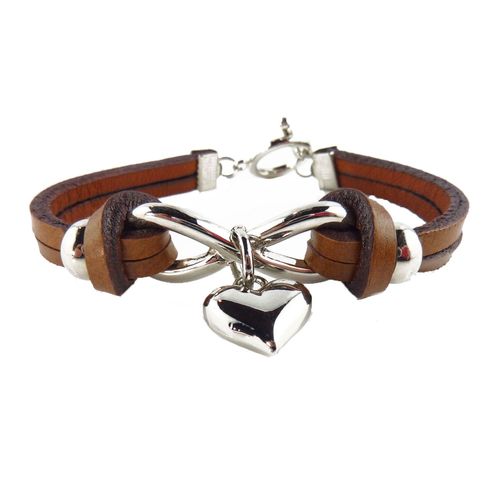 Bracelet Infini Plaqué Argent 925 C¿Ur Karma Infinity Cuir Marron