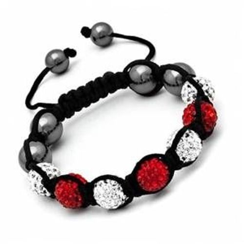 Bracelet Style Shamballa Unisexe Cristal/Hématite - Rouge Et Blanc - Réglable