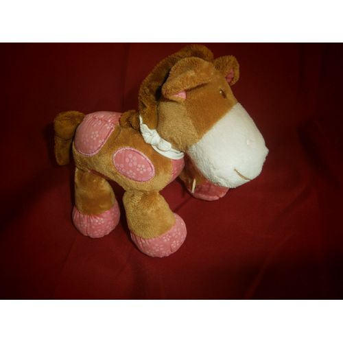 Doudou Cheval Poney Baby Nat' Babynat Peluche Grelot Marron Rose