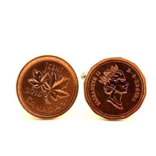 Boutons De Manchettes Pièce De Monnaie Authentique " Canada " 1 Cent - Elizabeth