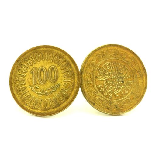 Boutons De Manchettes Pièce De Monnaie Authentique " Tunisie " 100 Millimes