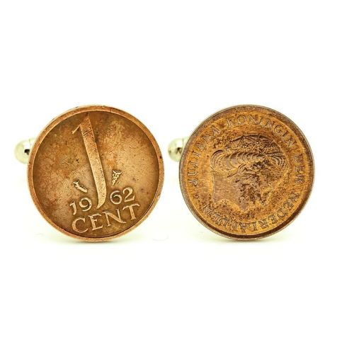 Boutons De Manchettes Pièce De Monnaie Authentique " Pays-Bas " 1 Cent Juliana