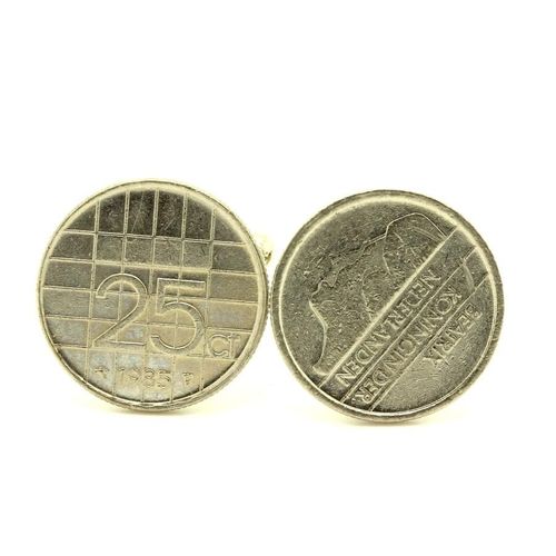Boutons De Manchettes Pièce De Monnaie Authentique " Pays-Bas " 25 Cents Beatrix
