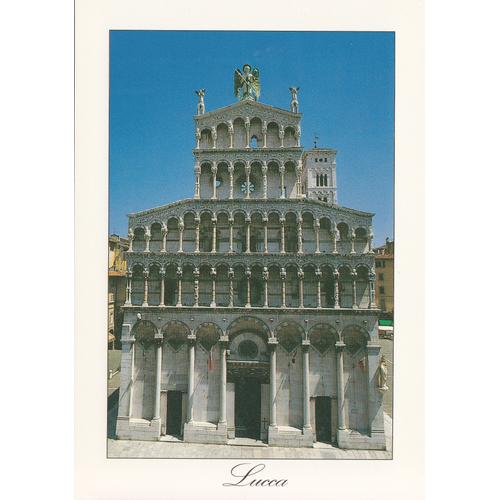 Lucques, " Façade De L'église Saint Michel  (13ème Siècle) Avec Au Sommet La Statue De L'archange Saint Michel ", Toscane.