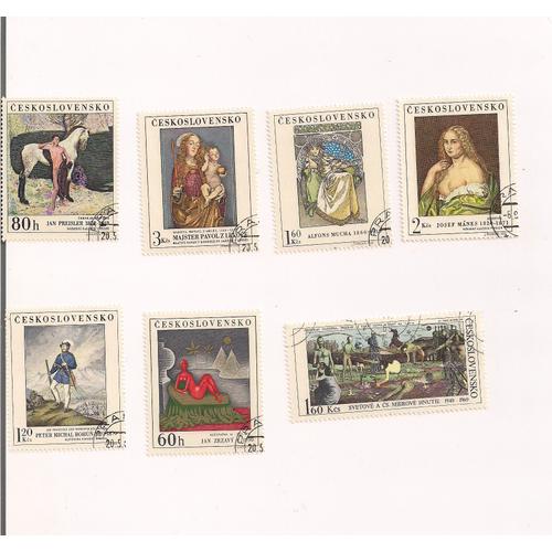 Tchécoslovaquie- Lot De 7 Timbres Oblitérés- Peintures