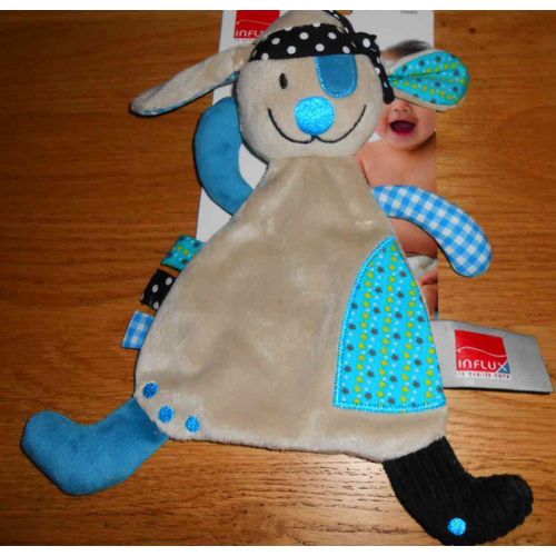 Doudou Chien Rock Influx Beige Bleu Noir Peluche Ours Lapin Pirate