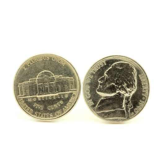 Boutons De Manchettes Pièce De Monnaie Authentique " Usa " 5 Cents "Jefferson