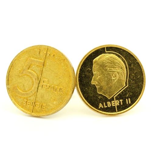 Boutons De Manchettes Pièce De Monnaie Authentique " Belgique " 5 Francs