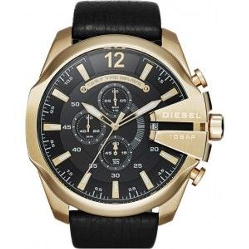 Montre Homme Diesel Mega Chief Dz4344 Bracelet En Cuir Aspect Rugueux Ton Noir