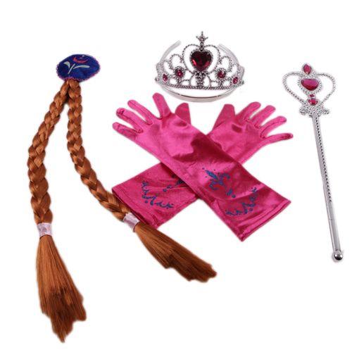 Lot 3 Accessoires Reine Des Neiges Fushia Sceptre Diadème Nattes Cheveux Marrons Anna Elsa Déguisement Cosplay Couronne Baguette Princesse Fille Bonne Qualité Boutique Black Sugar