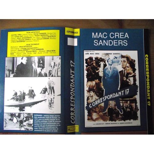 Tv Video.Jaquette Du Film.Correspondant 17.1940.Réalisation.Alfres Hitchcock Avec Joël Mac Crea George Sanders Laraine Day
