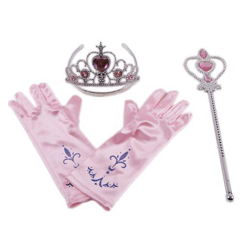 Lot 3 Accessoires Reine Des Neiges Différents Coloris Bleu Rose Turquoise Fushia Sceptre Diadème Gants Anna Elsa Déguisement Cosplay Couronne Baguette Princesse Fille Bonne Qualité Black Sugar