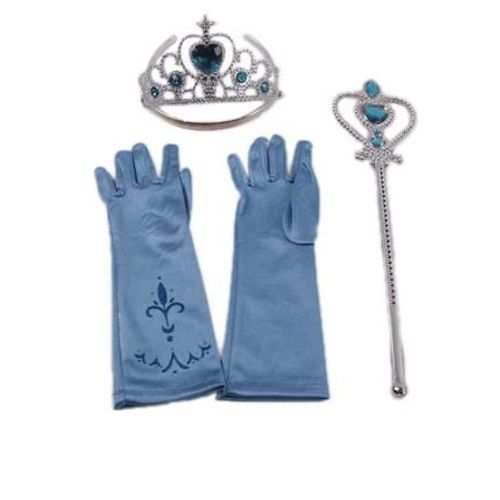 Lot 3 Accessoires Reine Des Neiges Différents Coloris Bleu Rose Turquoise Fushia Sceptre Diadème Gants Anna Elsa Déguisement Cosplay Couronne Baguette Princesse Fille Bonne Qualité Black Sugar