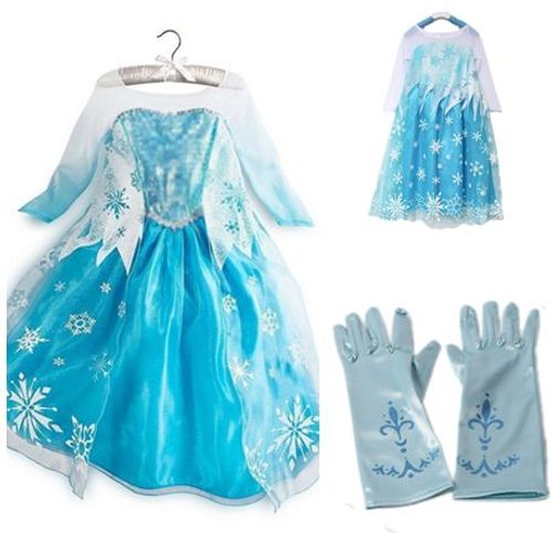Ensemble Robe + Paire Gants Turquoise Reine Des Neiges Fleur De Lys Paillettes Bleues Déguisement Cosplay Tenue Princesse Boutique Black Sugar 