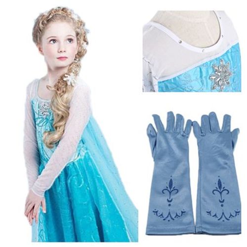 Robe + Paire De Gants Bleu Reine Des Neiges Anna Elsa Paillettes Bleues Princesse Tenue Cosplay Déguisement Bonne Qualité Black Sugar 