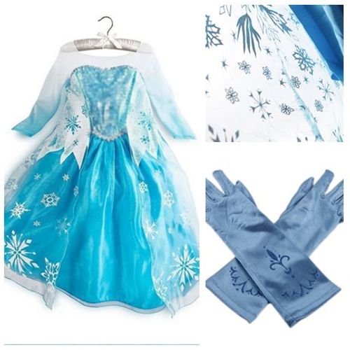 Robe + Paire De Gants Bleu Reine Des Neiges Anna Elsa Paillettes Bleues Princesse Tenue Cosplay Déguisement Bonne Qualité Black Sugar 