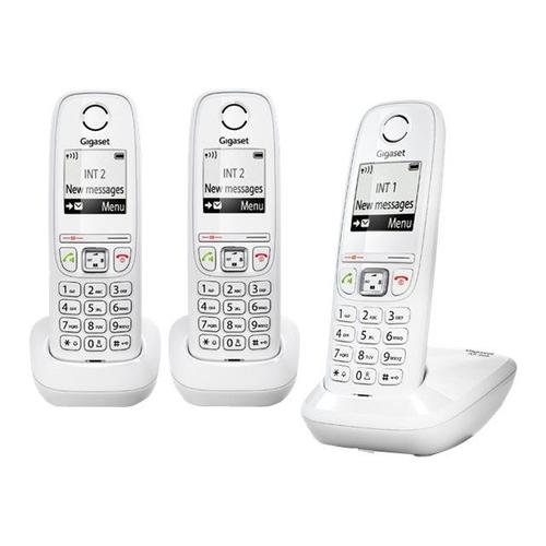 Gigaset AS405 Trio - Téléphone sans fil avec ID d'appelant - DECT\GAP -  blanc + 2 combinés supplémentaires