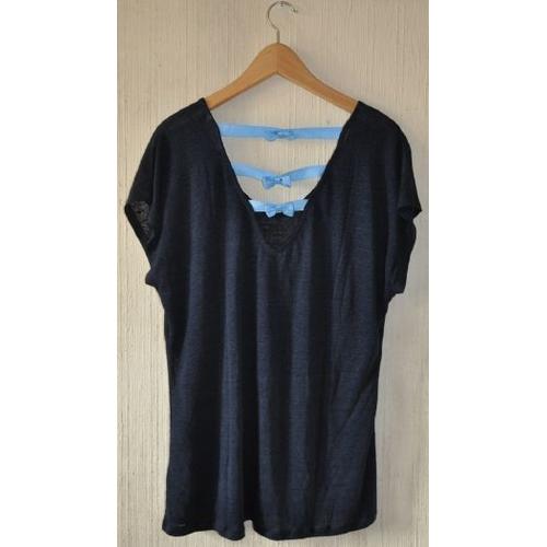 Pull 100% Lin Marine Ruban N¿Uds Ciel Dos - Camaïeu - T. 4 (Xl) - Neuf