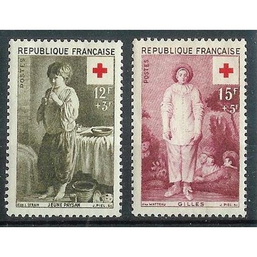 Au Profit De La Croix Rouge : Jeune Paysan Par Le Nain Et "Gilles" Par Watteau La Paire Année 1956 N° 1089 1090