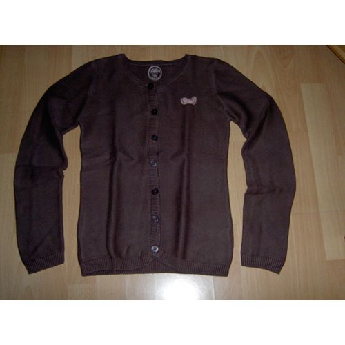 Gilet Manches Longues Col V Marron Uni Avec Petit Noeud Beige Les Mix Sergent Major Taille 14 Ans