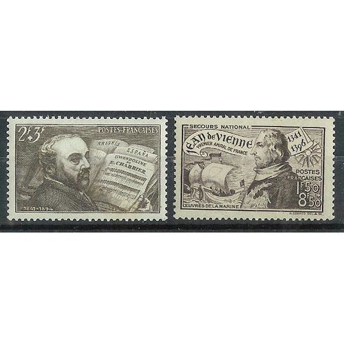  Année 1942  N**- Au Profit Des Oeuvres D'entraide Des Musiciens Centenaire De La Naissance D'emmanuel Chabrier,N° 542 Et Au Profit Des Oeuvres De La Marine (Jean De Vienne, Amiral), N°544, Neufs.