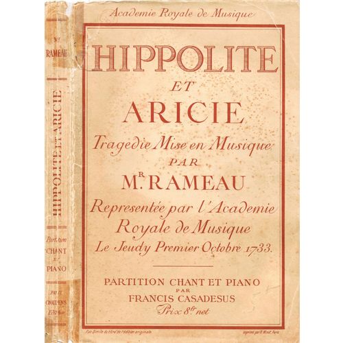 Hippolyte Et Aricie (Tragédie En Cinq Actes) Klavierauszug - Soli,  Chor Und Klavier